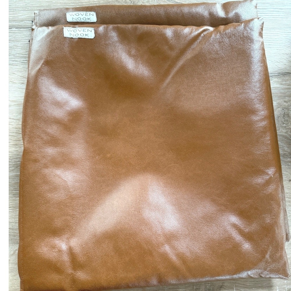Woven Nook Pillow Covers Set of 2 Cognac Brown Faux Leather 18' Square Modern - Picture 13 of 16